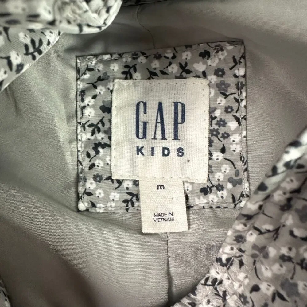 Gap Kids Girls Medium Gray Floral Hooded Vest Primaloft